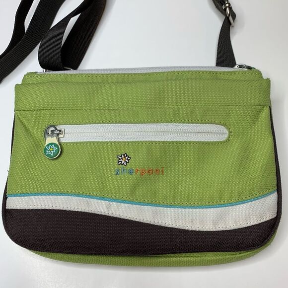Sherpani green and brown zoom crossbody bag with multi pockets - Picture 2 of 9